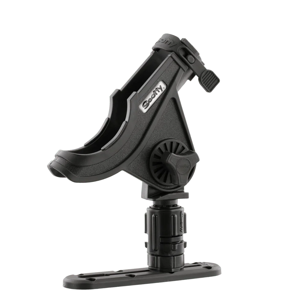 0282-BK – SCOTTY INC. Fishing Rod Holder, Gunnel Mount Holds Single Spinning Rod Cradle And Strap Style Hold Articula...